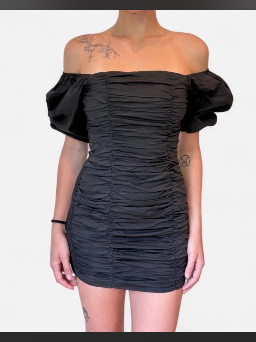 Black Ruched Mini Dress <3